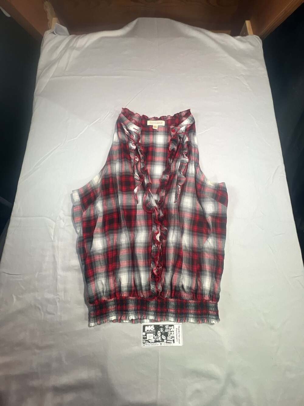 Faith 21 Red Plaid Ruffle Sleeveless Blouse XL